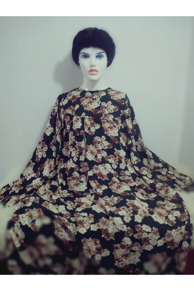 Robadan Long Sleeve 100% Viscose Pressed Floral Mother Dress, Prayer Dress, Hijab Dress