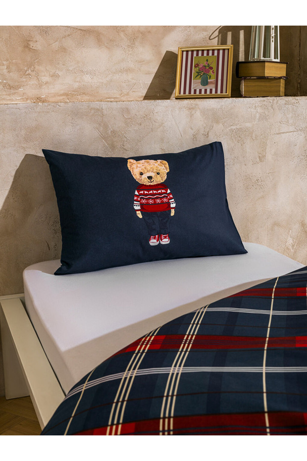 Lacivert Ayı Teddy Baskılı Tek Kişilik Nevresim Seti - 3