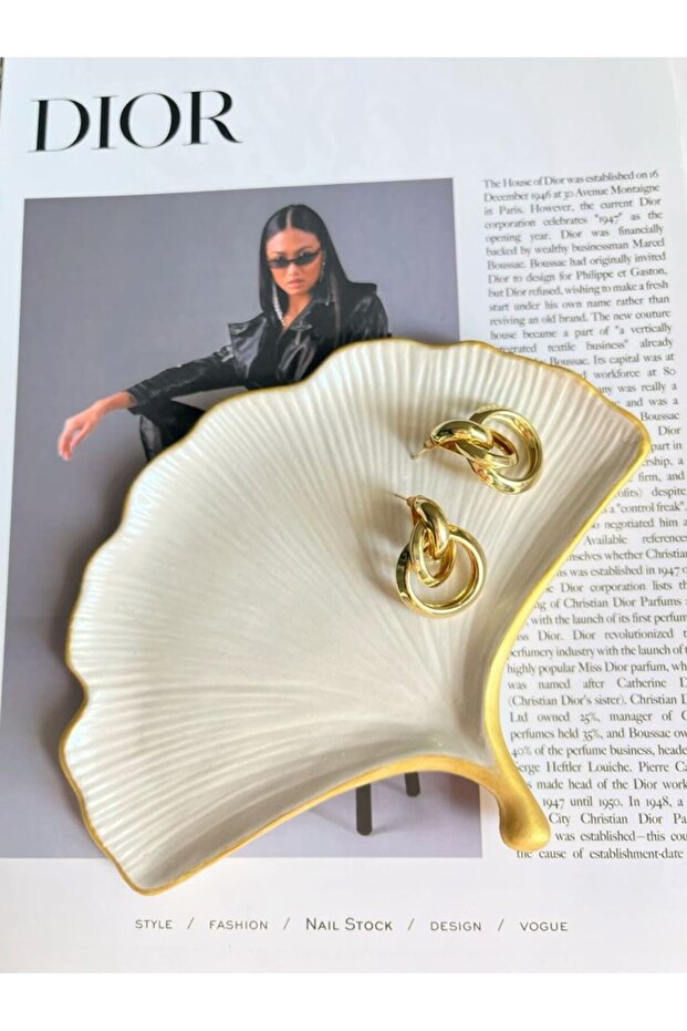 Dekoratif Yaprak Model Gold Detaylı Tepsi Kase , Düzenleyici Organizer Takı .Tabak Çok Amaçlı Tepsi - 1