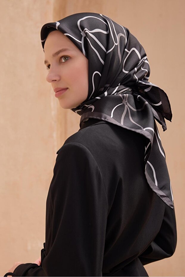 Tivil Pure Silk Scarf 4113 - 57 Black Mixed Pattern
