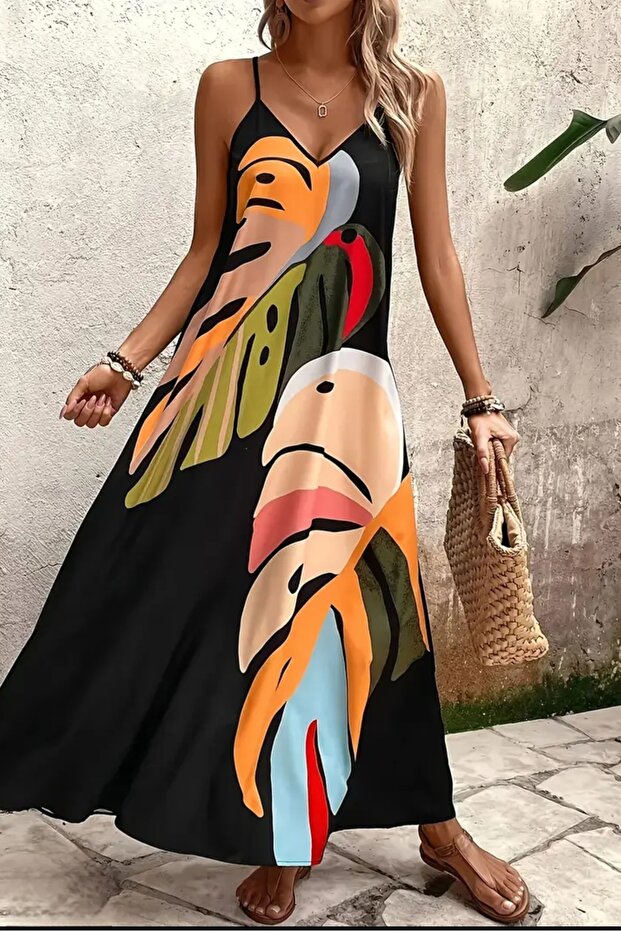 V-Yaka Askılı Elbise - 2