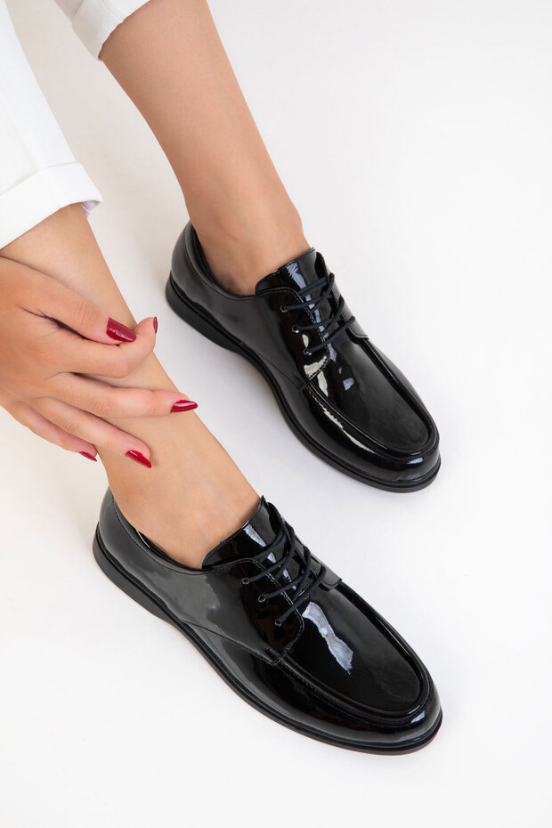 Black Patent Leather Women's Loafer Shoes 20831