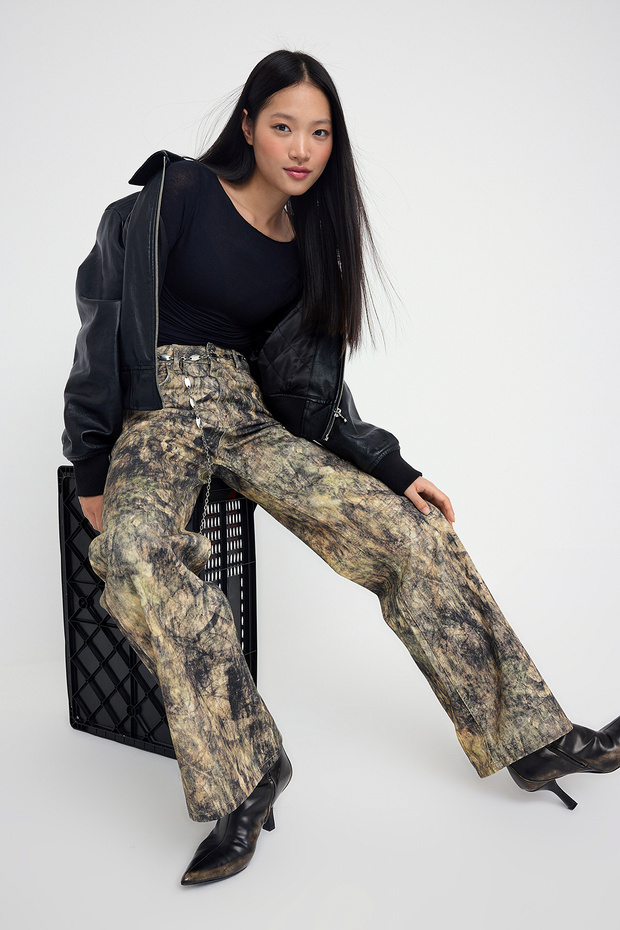 Teen Çok Renkli Desenli Yüksek Bel Wide Leg Jeans TWOAW26JE00152 - 2