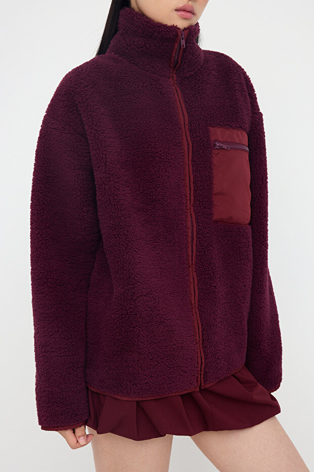 Winter Essentials Mürdüm Polar Fermuarlı Dik Yaka Cep Detaylı Örme Sweatshirt TWOAW24SW00071 - 3