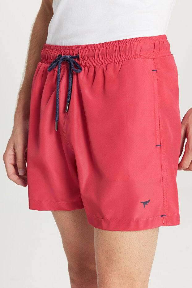 Erkek Kırmızı Hızlı Kuruyan Yan Cepli Desenli Standart Fit Normal Kesim Deniz Şortu Mayo - 6