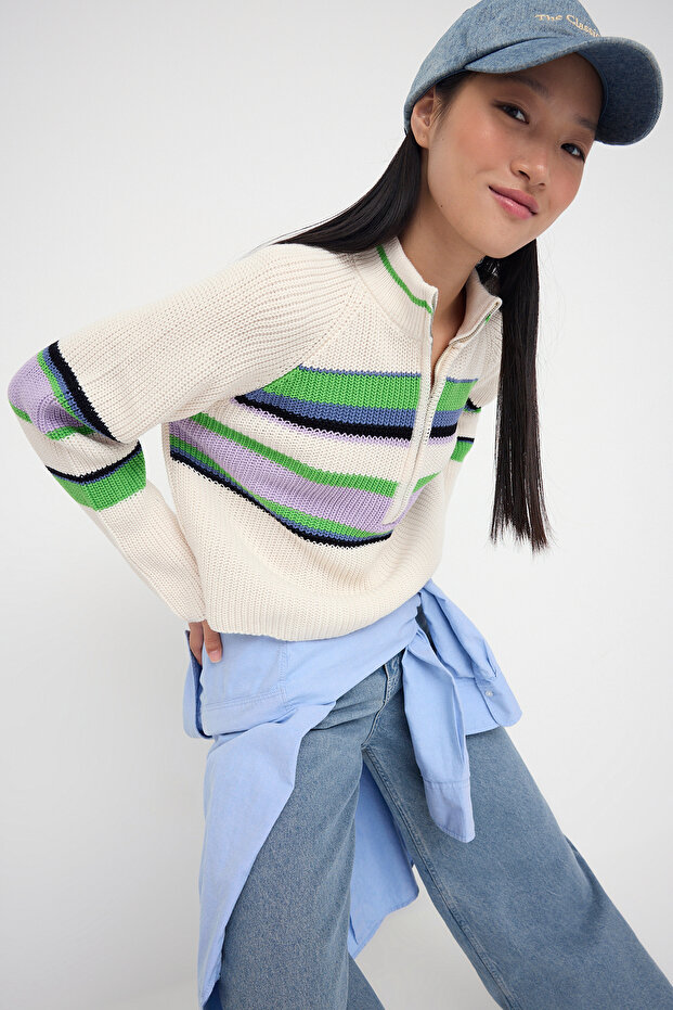 Teen Ekru Fermuar Detaylı Crop/Kısa Triko Kazak TWOAW26KZ00148 - 1