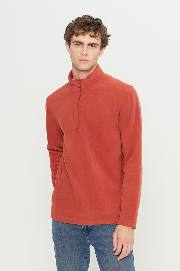 Men's Light Brown Anti-Pilling Non-Pilling Standard Fit Stand-up Collar Fleece Sweatshirt