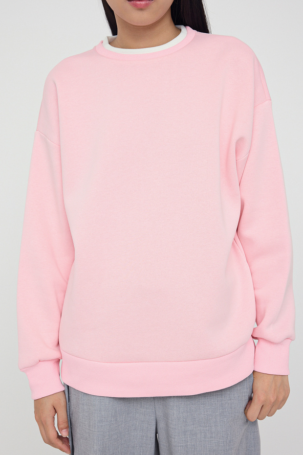 Açık Pembe Renk Bloklu Oversize/Geniş Kalıp Kalın Örme Sweatshirt TWOAW26SW00025 - 4