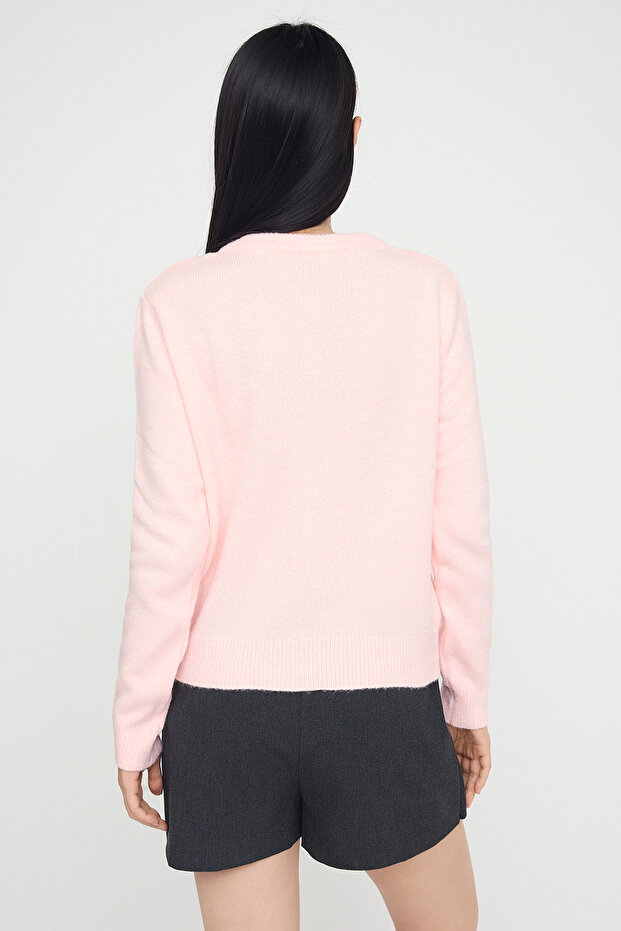 Teen Pembe Yumuşak Dokulu Kalp Düğmeli Triko Hırka TWOAW26HI00174 - 4