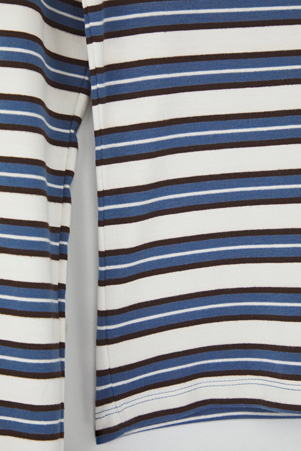 Teen Mavi Çizgili Polo Yaka Fitted/Vücuda Oturan Örme Bluz TWOAW26BZ00034 - 7
