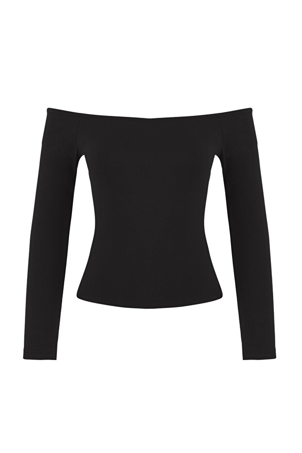 Siyah Fitted/Vücuda Oturan Pamuklu Esnek Örme Bluz TWOAW26BZ00037 - 5