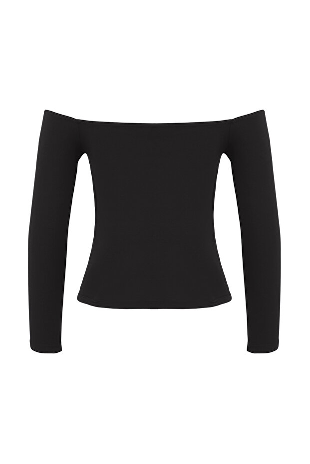 Siyah Fitted/Vücuda Oturan Pamuklu Esnek Örme Bluz TWOAW26BZ00037 - 6
