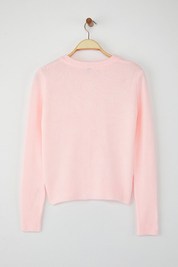 Teen Pembe Yumuşak Dokulu Kalp Düğmeli Triko Hırka TWOAW26HI00174 - 6