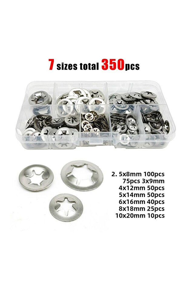 304 stainless steel 350pcs M2.5-M10 External Circlip Self-Locking Retaining Clip Push On Shaft Beari