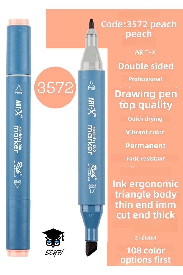 Double sided professional drawing pen permanent ink triangle body fine nib 1mm cut nib 2-6mm sketch