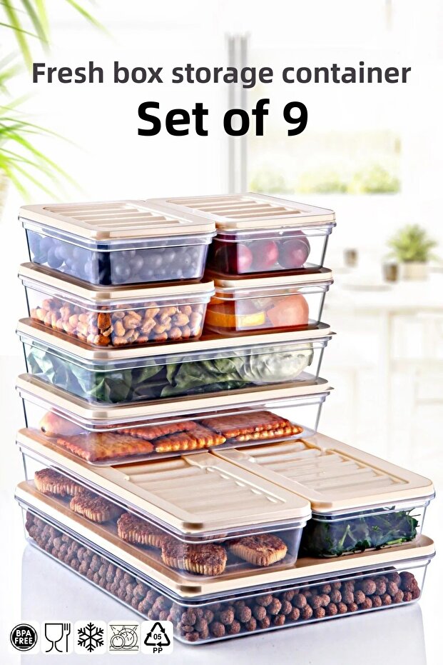 Freshbox Set of 9 - Cream Storage Container Suitable for Microwave and Diffraction - 1