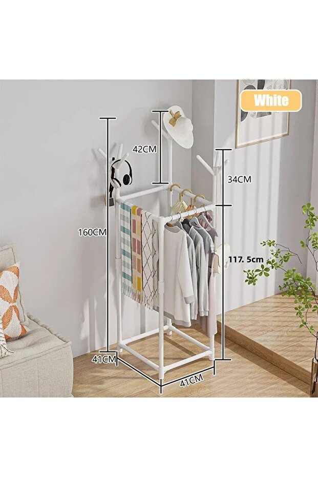 Multi Functional Rectangular Floor To Ceiling Clothes Hanger with Hat,Bag Storage Rack Hanger Can... - 1