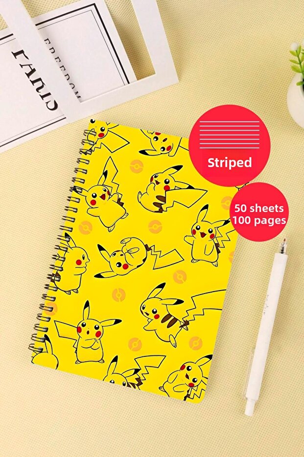 Pokemon Themed A5 Spiral School Notebook 50 Sheets 100 Pages - Striped