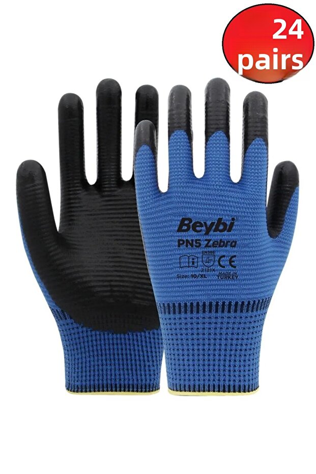 Gloves Nitrile Serrated Zebra Pn5 Red Black Non-Slip No:10 XL 24 Pieces