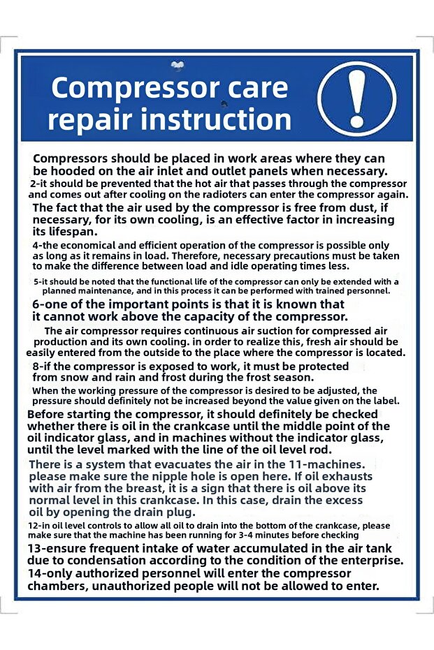 Compressor Maintenance Repair Instruction Warning/Warning Sign