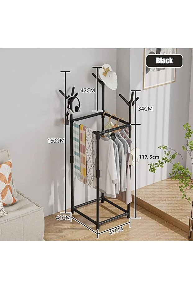 Multi Functional Rectangular Floor To Ceiling Clothes Hanger with Hat,Bag Storage Rack Hanger Can... - 3