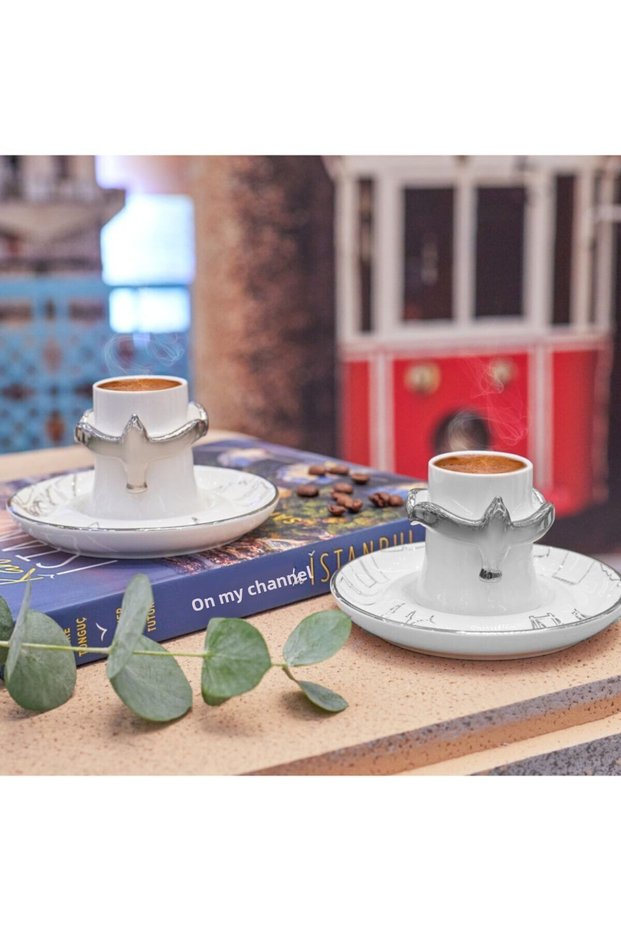 Saffet Emre Tonguç Istanbul on My Wings Set of 2 Coffee Cups with Book Gift Silver 60 ml