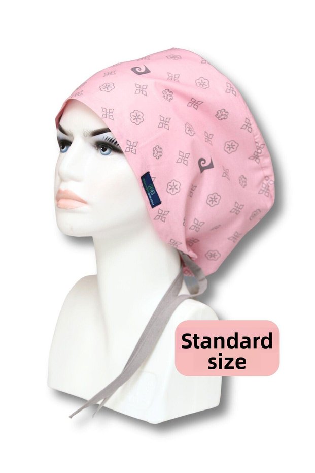 Standard Size Powder Pink Patterned Surgical Bonnet Doctor Nurse Healthcare Bonnet