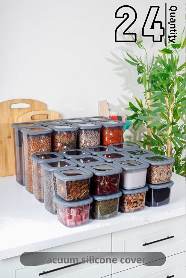 Mega Set of 24 - Anthracite Square Food Storage Container, 8X (0,55 Liters 1,2 Liters 1,75 Liters)