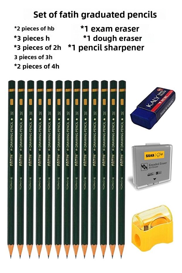 Art Marker Fatih Graduated Pen Set Charcoal Set HB H 2H 3H 4H Set of 16 Exam Eraser and Dough