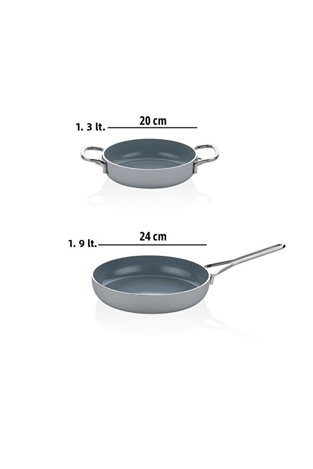 طقم مقلاة سيراميك من قطعتين من سيرا نوفا – رمادي - 5