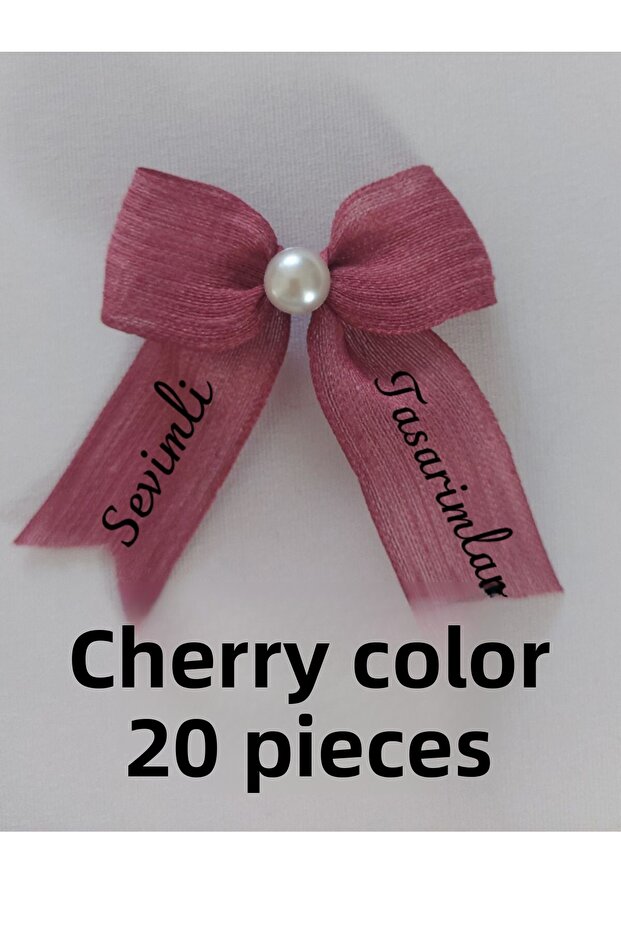 Ready Bow Pearl Detailed Naples Linen Ribbon (20 Pcs)