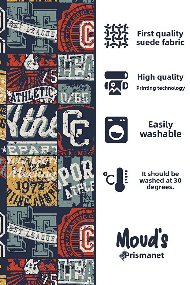 Emblem Patterned Printed Suede Runner Table Cloth - 3