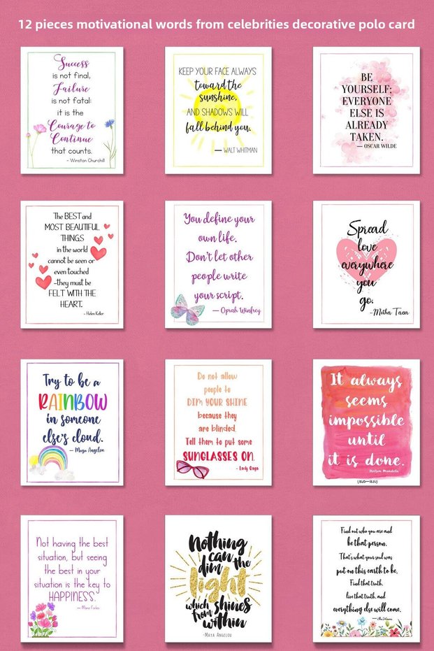 Motivational Words from Celebrity 12 Pieces Decorative Polo Card - Wire Board Or Cork Board Decoration 1