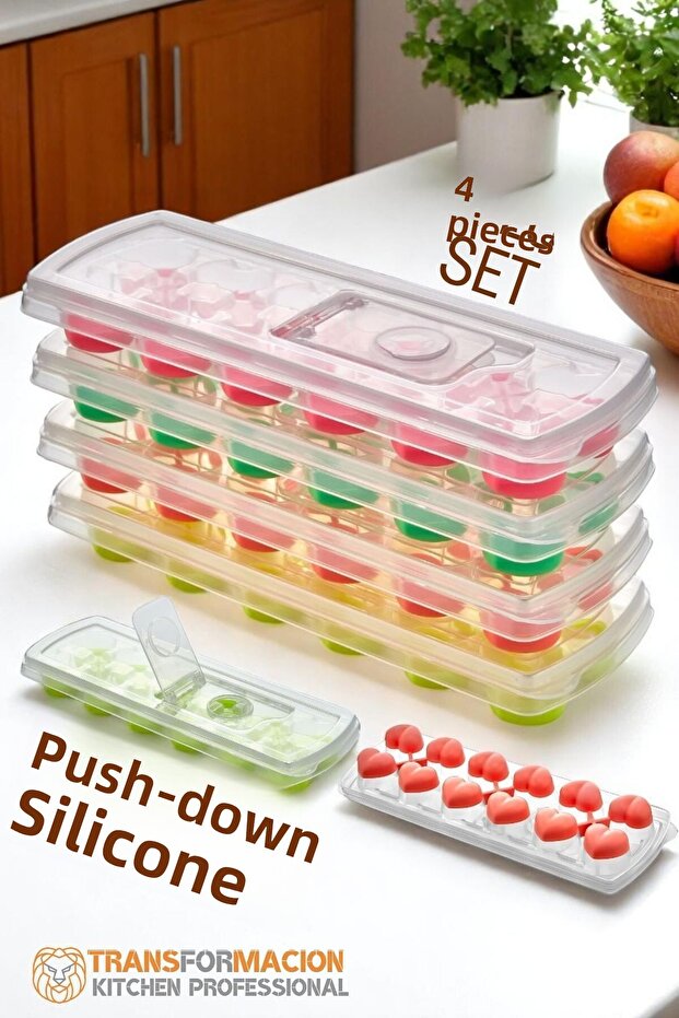 Ice Mold - Press-And-Drop Silicone Ice Mold with Lid Set of 4 721815 - 1