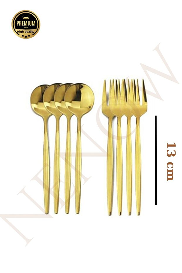 Stainless Steel Gold Dessert Fork Spoon Set 12 Pieces for 6 People Small Size