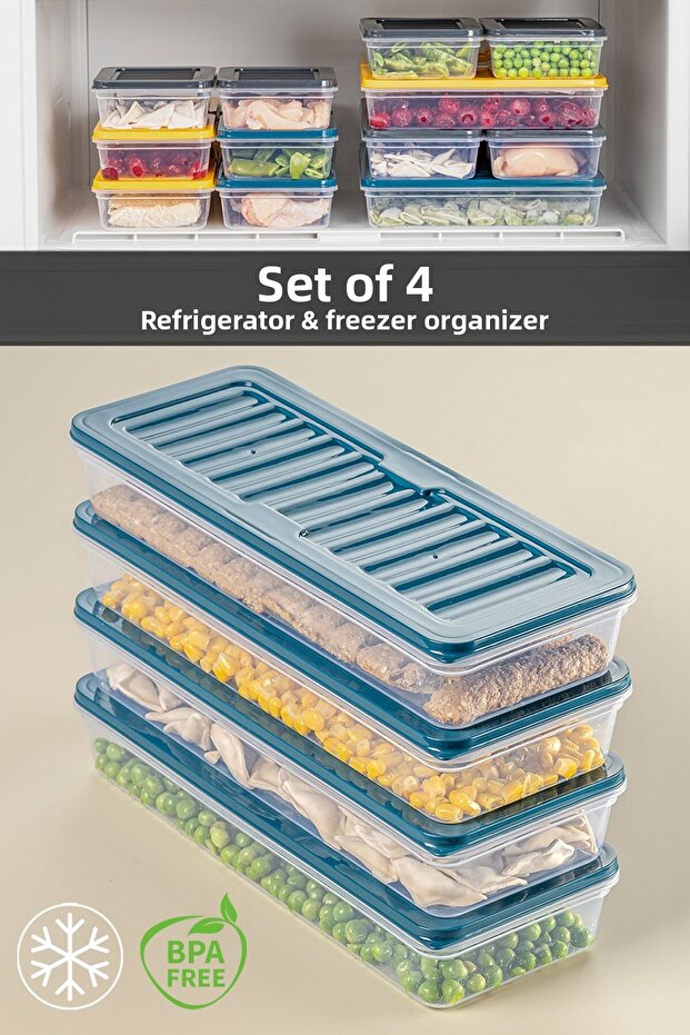 4-Piece Storage Container Set, Microwave-Friendly Food Storage Container, Petroleum 4 x 1170 ml