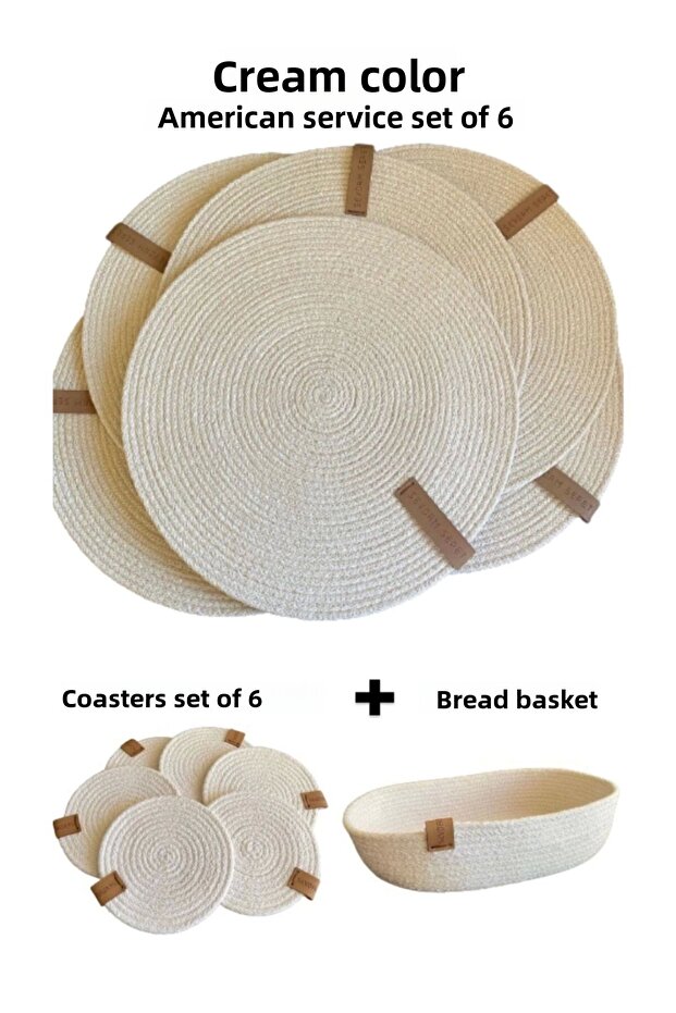 Set of Three - Placemat, Coaster and Bread Basket Cord Rope
