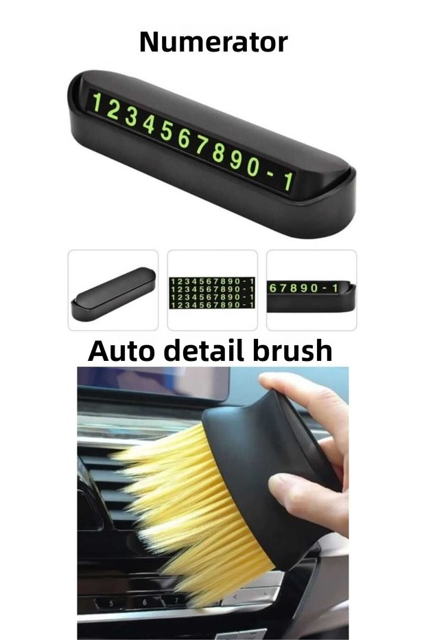 Set of 2 Car Parking Phone Number Phosphorescent Numerator + Soft Furry Auto Detail Brush
