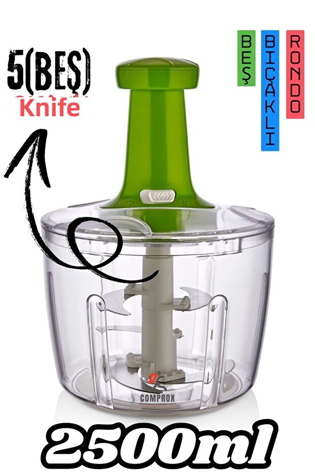 2500 ml - Practical Hand Robot, Mixed Color, New Generation Chopper, Large Hand Rondo - 3