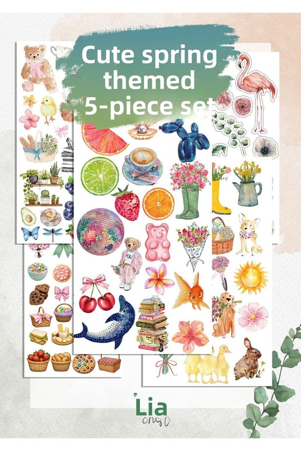 5'Li Cute Spring Sticker Set Suitable for Planner Agenda Bullet Journal