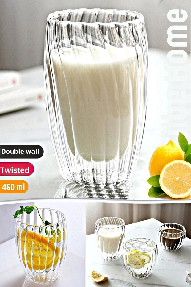 كوب زجاجي من البورسليكات بتصميم أوريغامي ملتوي، كوب شاي وحليب وقهوة، كوب عرض ساخن وبارد 450 مل