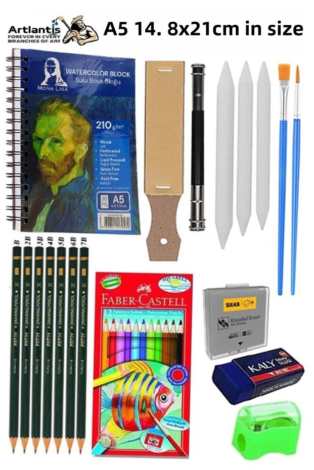 Watercolor Block Paper with Wire A5 210Gr 20 Sheets Fine Textured Shading Sanding Aquarell Kuruboya D
