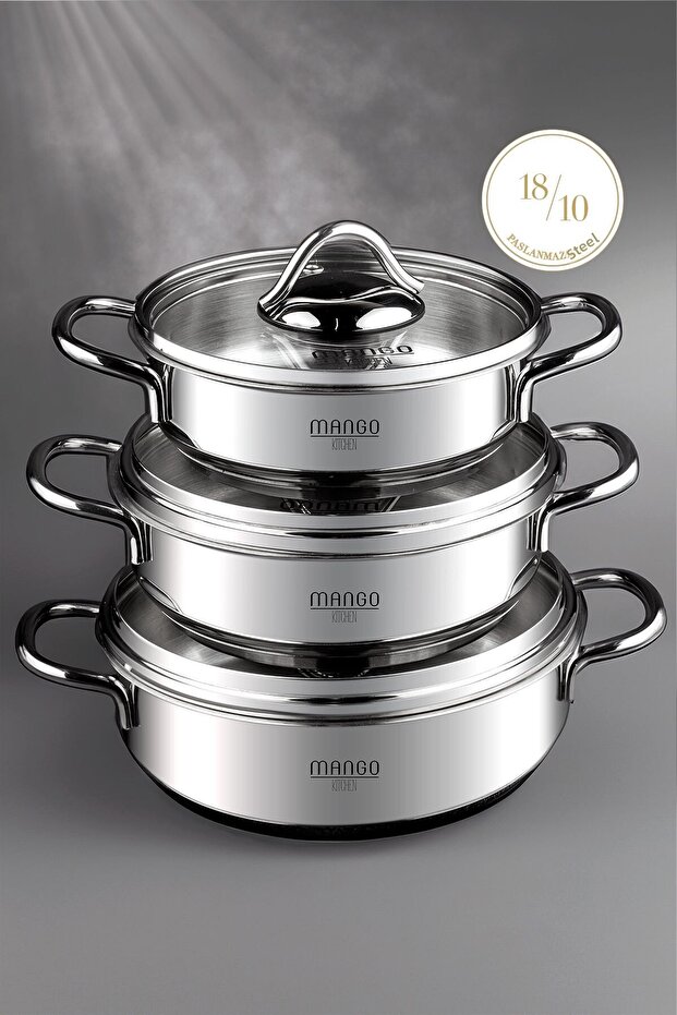 Mango Kitchen Artemis - 6 Piece Stainless Steel Pan Set (16-18-20 cm) 18/10 Stainless Steel