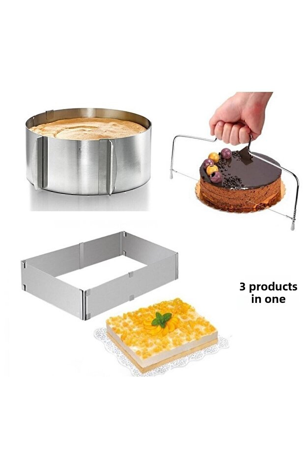 2-Piece Adjustable Rectangular and Circle Cake Mold Pastry Mold and Sponge Cake Cutting Wire