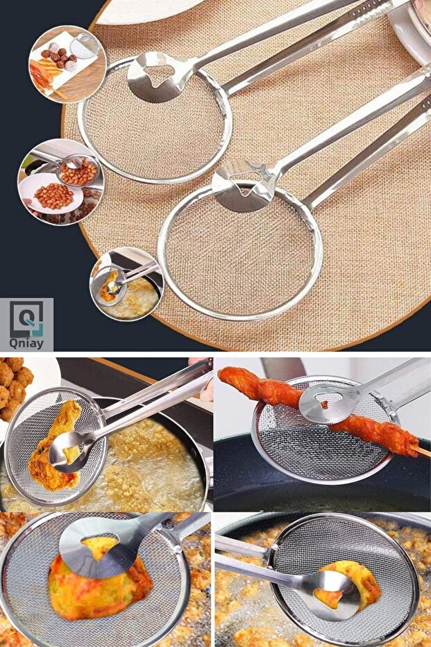 Frying and Boiling Tongs with Strainer Steel Colander (1 piece)