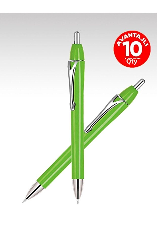 10 Push-Button Ballpoint Pens with Blue Ink - Pistachio Green