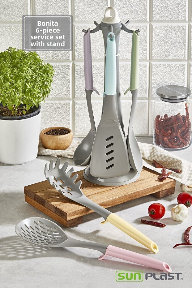 BONITA Series Serving Presentation Set with Stand 6 Pieces - BPA Free Quality Non-Stick Hard Plastic