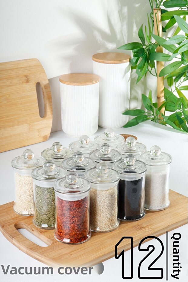 12 Pieces Glass Spice Jar with Vacuum Lid 150 ml