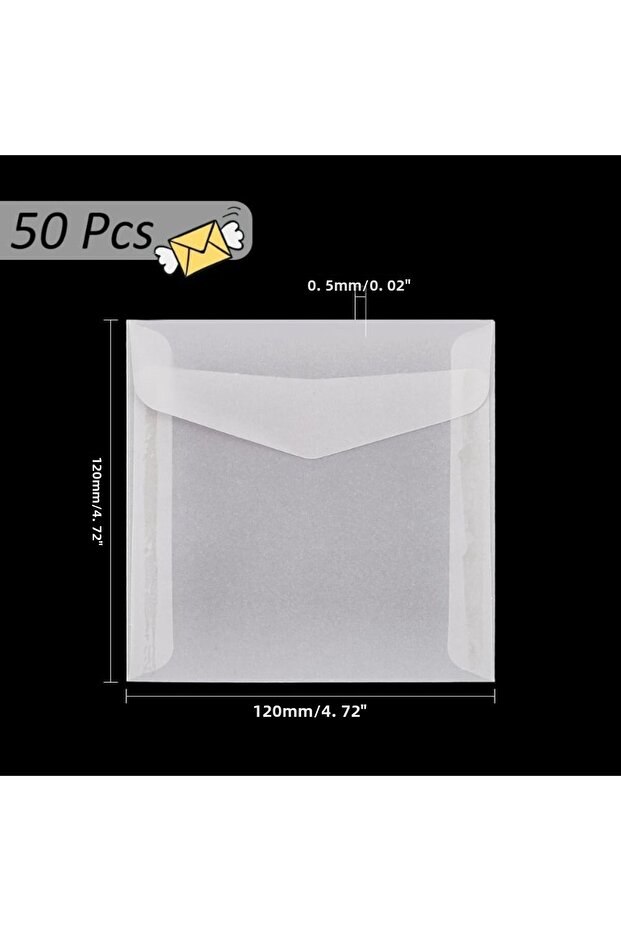 50pcs Glassine Envelopes 4.7x4.7'' White Translucent Paper Envelopes Vellum Square Clear Envelope... - 3