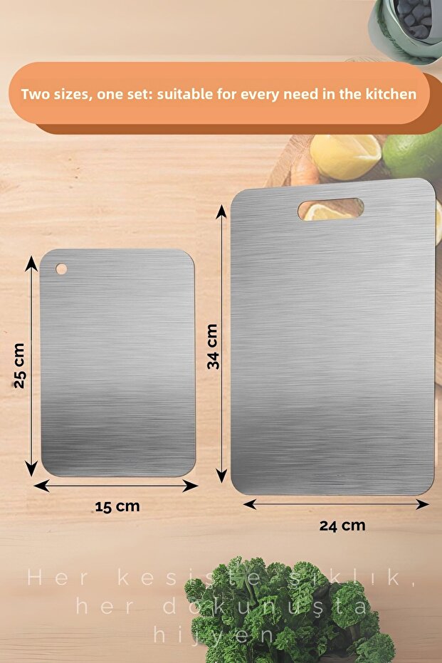 Double Size Stainless Steel Cutting Board Set of 2 (24X34Cm - 15X25Cm)